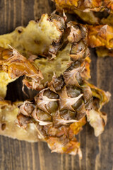 green-yellow peel of ripe pineapple close-up