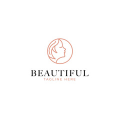 Vector beauty logo with woman head inside circle design concept illustration idea