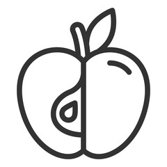Apple whole and cut - icon, illustration on white background, outline style