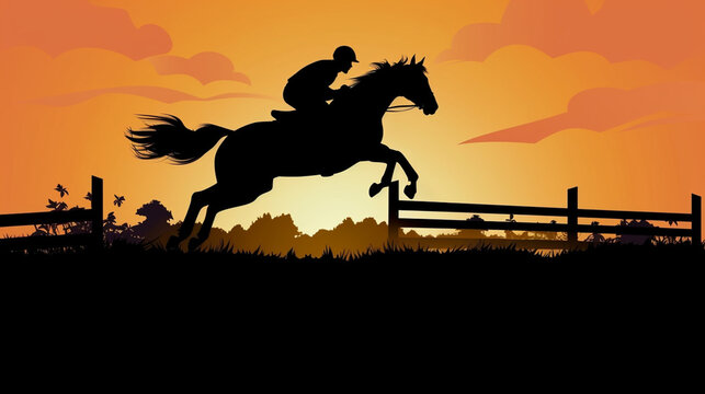 horse and rider jumping silhouette vector image