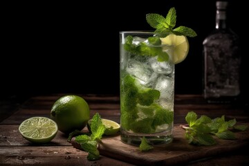 Fototapeta premium frozen alcoholic cocktail, refreshment drink with vodka and lime served at bar