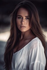 Beautiful Woman with Brown Hairs and Eyes, Intense Gaze, Seductive, Sexy & Provocative