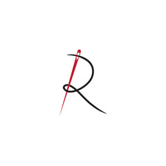 letter R sewing needle logo design art vector line illustration