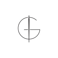 letter G sewing needle logo design art vector line illustration
