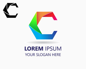 hexagon letter c logo design template. origami style design logo vector