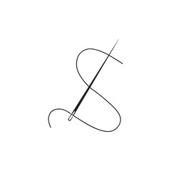 letter S sewing needle logo design art vector line illustration