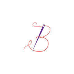 letter B needle logo art design line vector illustration