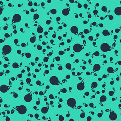 Black Pear icon isolated seamless pattern on green background. Fruit with leaf symbol. Vector