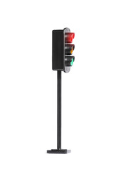 Side shot of a traffic light with red light flashing