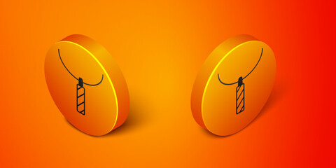 Isometric Pendant on necklace icon isolated on orange background. Orange circle button. Vector