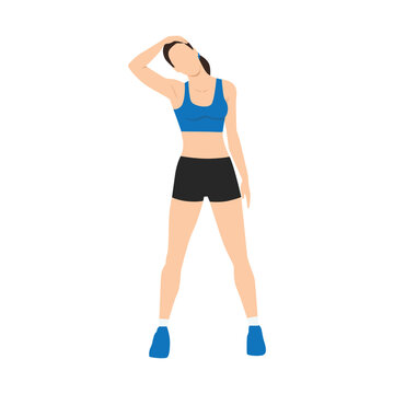 Woman doing Neck stretch exercise. Flat vector illustration isolated on white background