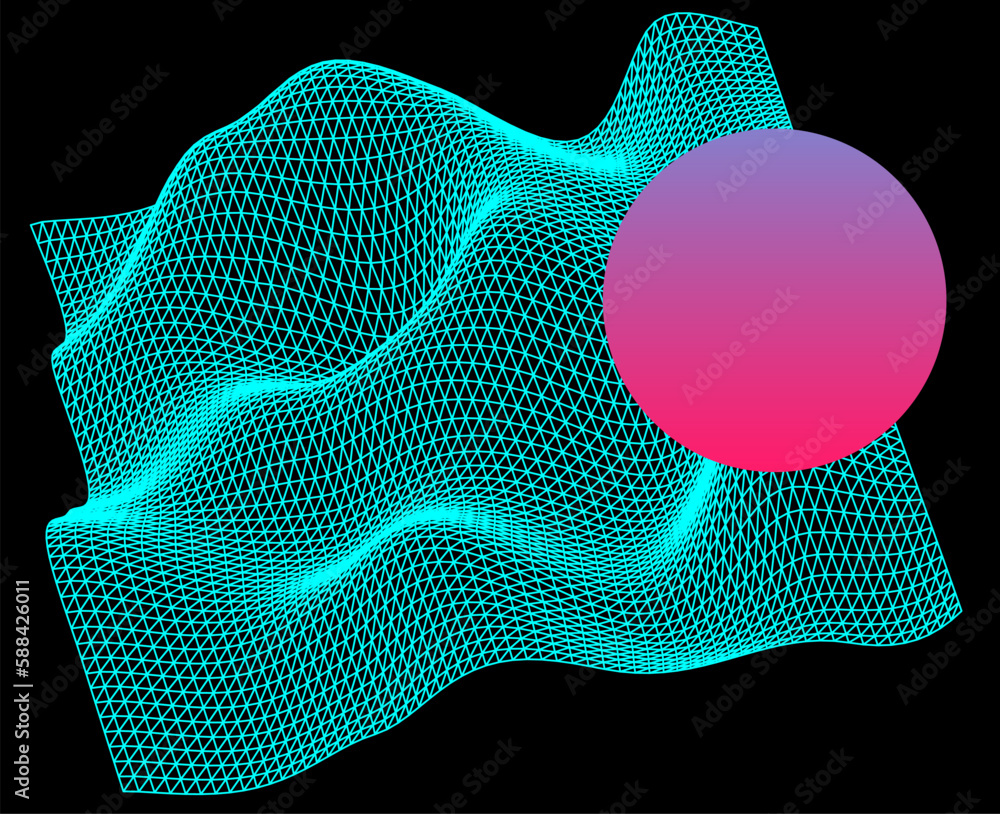 Fototapete sci-fi retrofuturistic 3d landscape made of a polygonal distorted perspective grid. synthwave the 80