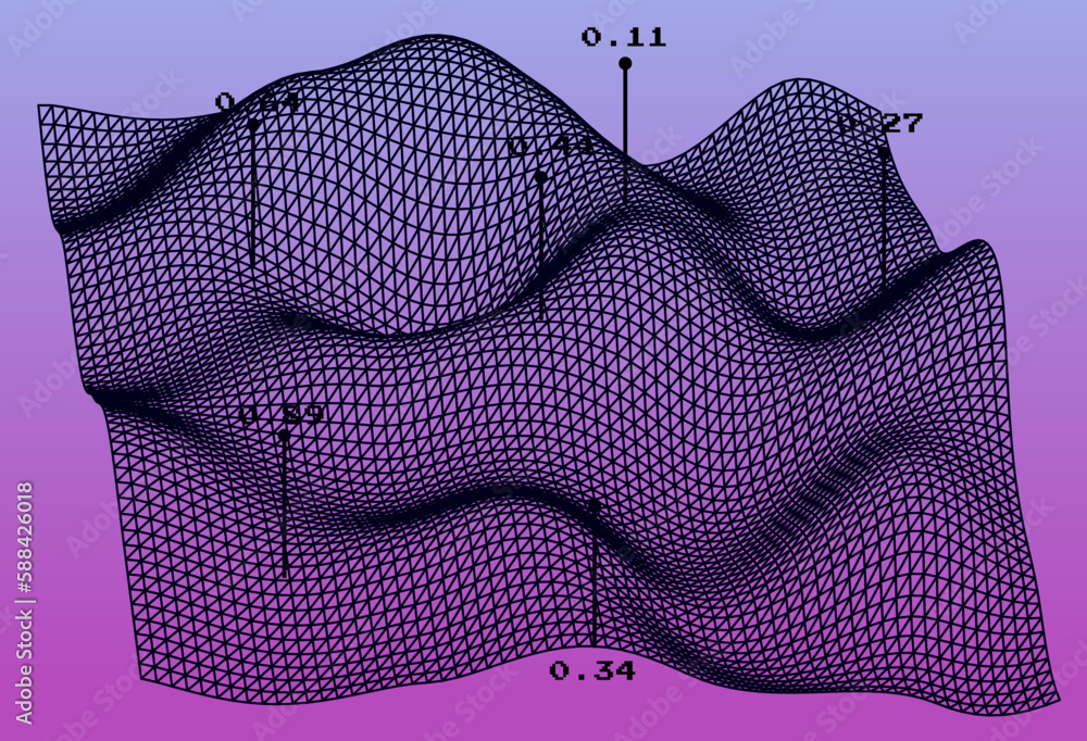 Poster 3D glitched and distorted plane made of mesh. Computer science and virtual reality subject illustration.