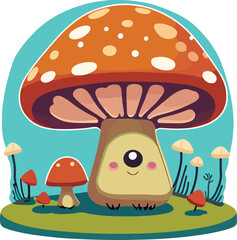 Mushroom cartoon drawing isolated on white vector illustration