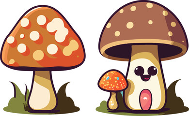 Mushroom cartoon drawing isolated on white vector illustration