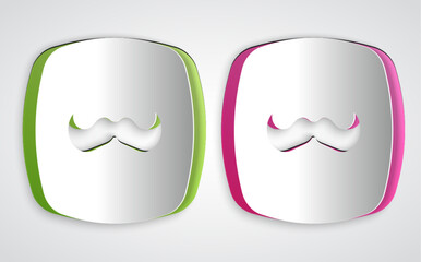 Paper cut Mustache icon isolated on grey background. Barbershop symbol. Facial hair style. Paper art style. Vector