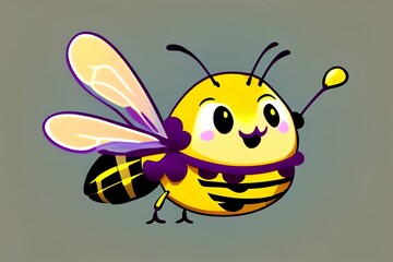Cute bee. Cartoon happy flying bee with big gentle eyes - generative ai