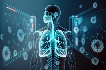 Human lungs are attacked by virus cells, Medical care and healthcare Robotics and medical research, Generative AI