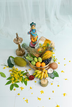 Beautiful Vishu Kani image, Colourful Vishukkani image lord Krishna with vegetable and fruits 