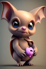 Cute character 3D image of cartoon artistic image of cute 3D baby bat using camera, realistic skin details, realistic color details - generative ai