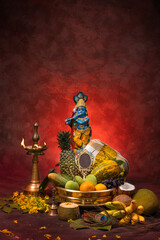 Vishu kani background with copy space for greeting text