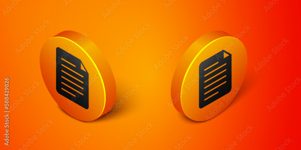 Poster isometric file document icon isolated on orange background. checklist icon. business concept. orange