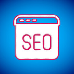White SEO optimization icon isolated on blue background. Vector