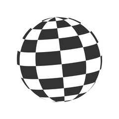 Checkered globe. Ball with black and white squares design. 3D sphere icon. Orbit model, spherical shape, round chessboard figure