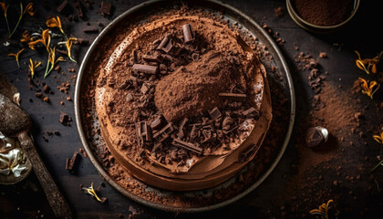 Fototapeta na wymiar Sweet homemade brownie with dark chocolate crumb generated by AI