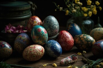 Delightful Floral Painted Easter Eggs - Generative AI