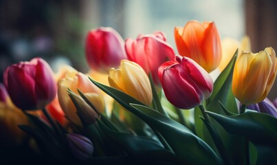 Naklejka premium Close-up Festive Spring Flowers - Generative AI