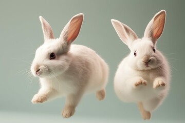 Obraz premium Playful Levitating Baby Rabbits - Generative AI