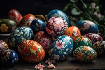 Delightful Floral Painted Easter Eggs - Generative AI