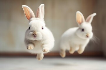 Obraz premium Playful Levitating Baby Rabbits - Generative AI