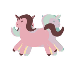 Unicorn Clipart Bundle, Colourful Unicorn Graphics set in different poses and colours, drawn in a Scandinavian cartoon style