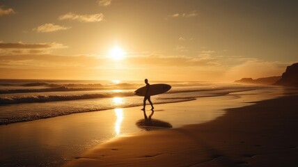 Waves and Sunsets: The Art of Surfing, AI Generative
