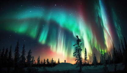 Photo of northern lights, borealis, Generative AI