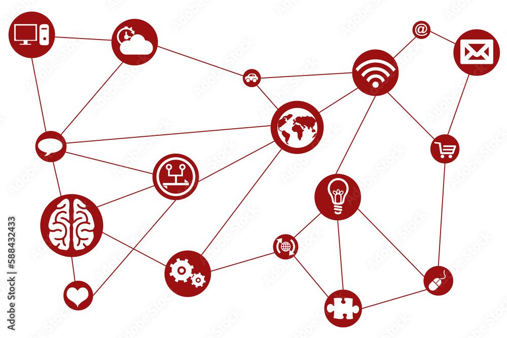 Poster computer graphic image of icon on red circles