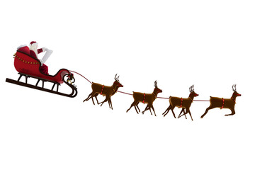Side view of Santa Claus riding on sleigh during Christmas - obrazy, fototapety, plakaty