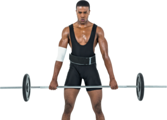 Bodybuilder lifting heavy barbell weights