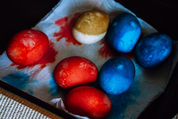 Group of different colorful dyed easter