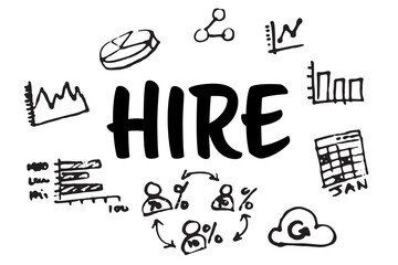 Hire text amidst several vector icons