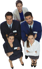 High angle portrait of business people with arms crossed against white background