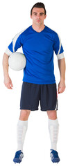 Handsome football player in blue jersey