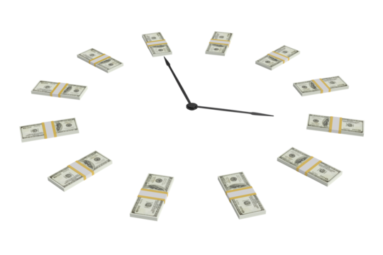 Digital clock made of currency