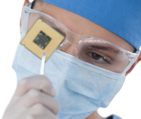 Close-up of female surgeon holding processor