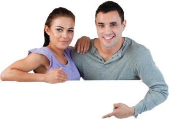 Young couple presenting advertisement