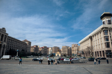 Independence Square in Kyiv. House of Trade Unions on Maidan Nezalezhnosti