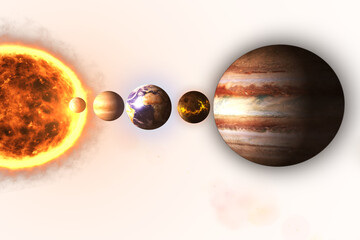 Composite image of planets with sun against white background