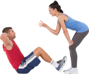 Trainer counting man doing sit ups